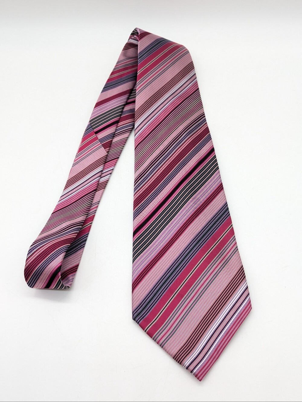 Vintage Geoffrey Bean Pink Purple Striped Mens Silk Neck Tie